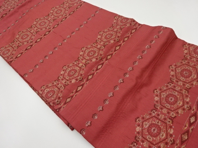 JAPANESE KIMONO / VINTAGE NAGOYA OBI / WOVEN FLORAL PLANTS & STRIPE